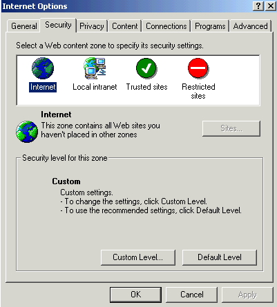 Internet options example